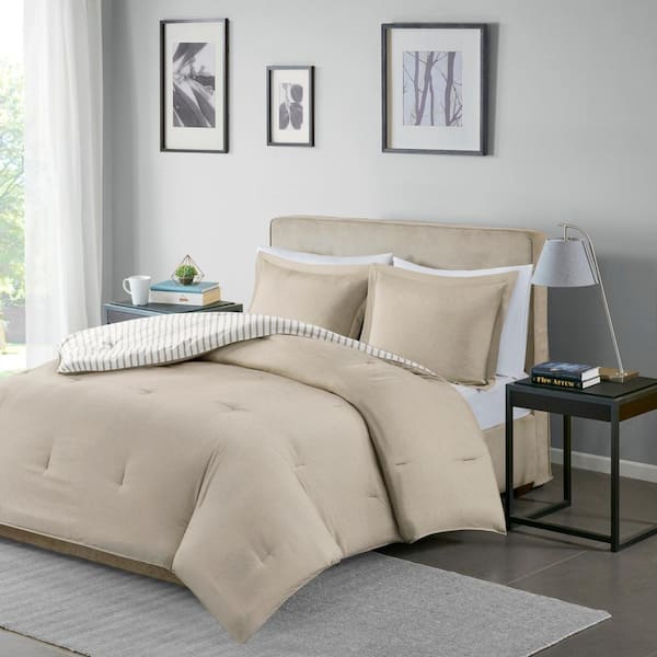 Braydon 3 Piece Tan King Cal King Reversible Yarn Dyed Stripe Down Alternative Comforter Set Mpe10 829 The Home Depot