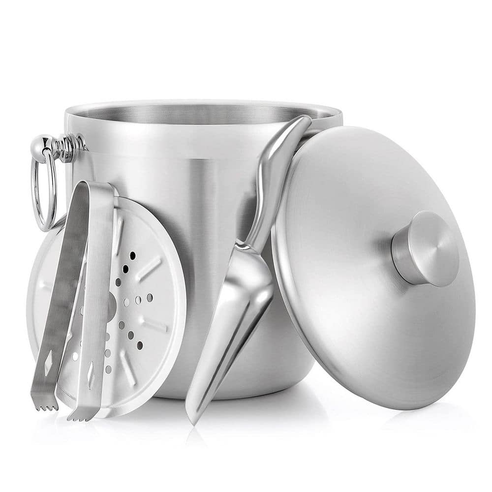 3 L Silver Ice Bucket with Lid, Scoop, Tongs and Strainer for Cocktail Bar, Parties, Chilling Wine, Champagne price history on PriceWatchPro