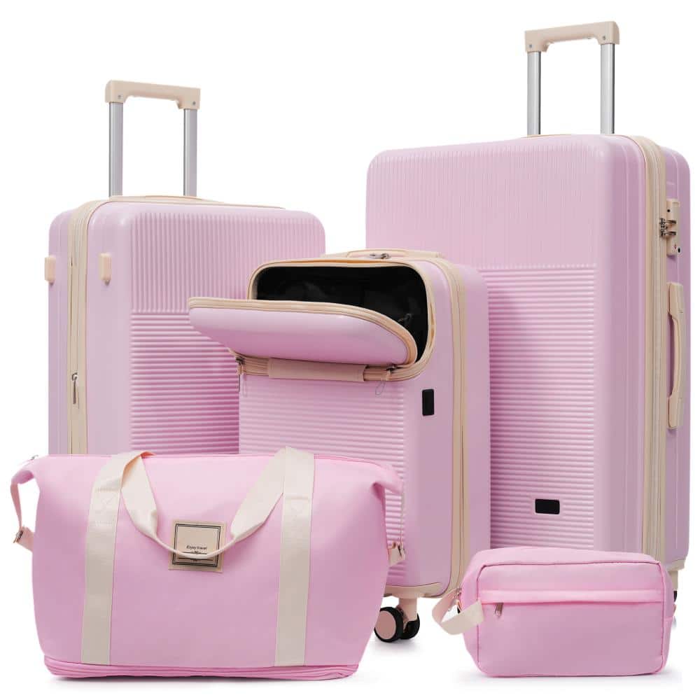 5 of Pieces Light Pink ABS Hardshell Luggage Set with Double Spinner Wheels, USB Port, TSA Lock, Half-opening price history on PriceWatchPro