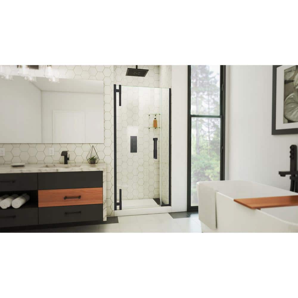 Ascend Matte Black Frameless Pivot Shower Door with Clear Glass