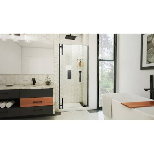 Ascend 35 in. W x 72 in. H Pivot Frameless Shower Door in Matte Black