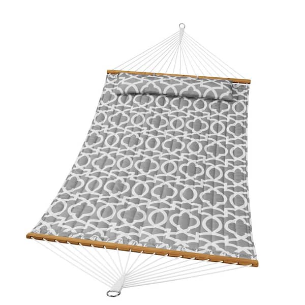 SVOPES 12 ft. Double Quilted Fabric Hammock 2-Person Quilted Hammock with Hardwood Spreader Bars Detachable Pillow and Chains