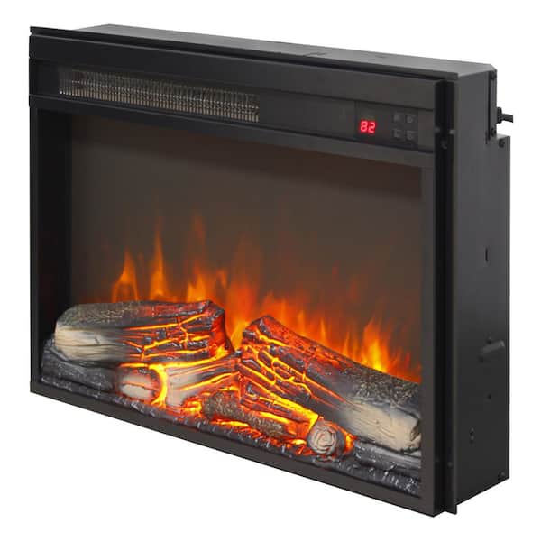 23 in. Ultra-Thin Electric Fireplace Insert with Log Set, 1400W Heat, 11 Temp Settings, Timer, Adjustable Flame