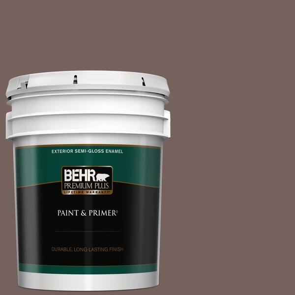 BEHR PREMIUM PLUS 5 gal. #730B-6 Sweet Truffle Semi-Gloss Enamel Exterior Paint & Primer