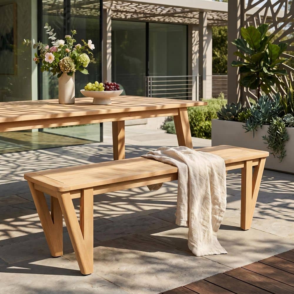 Kaelix Farmhouse Light Teak Acacia Wood Patio Outdoor Dining Bench with V-Shaped Legs price history on PriceWatchPro
