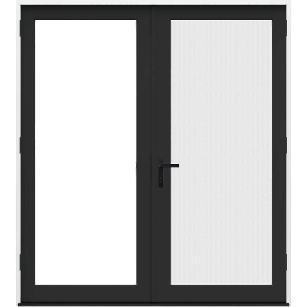 60 in. x 80 in. F4500 Left-Hand/Outswing Black/White Fiberglass French Patio Door w/Low-E Glass, Black Handle and Screen product image for price tracking