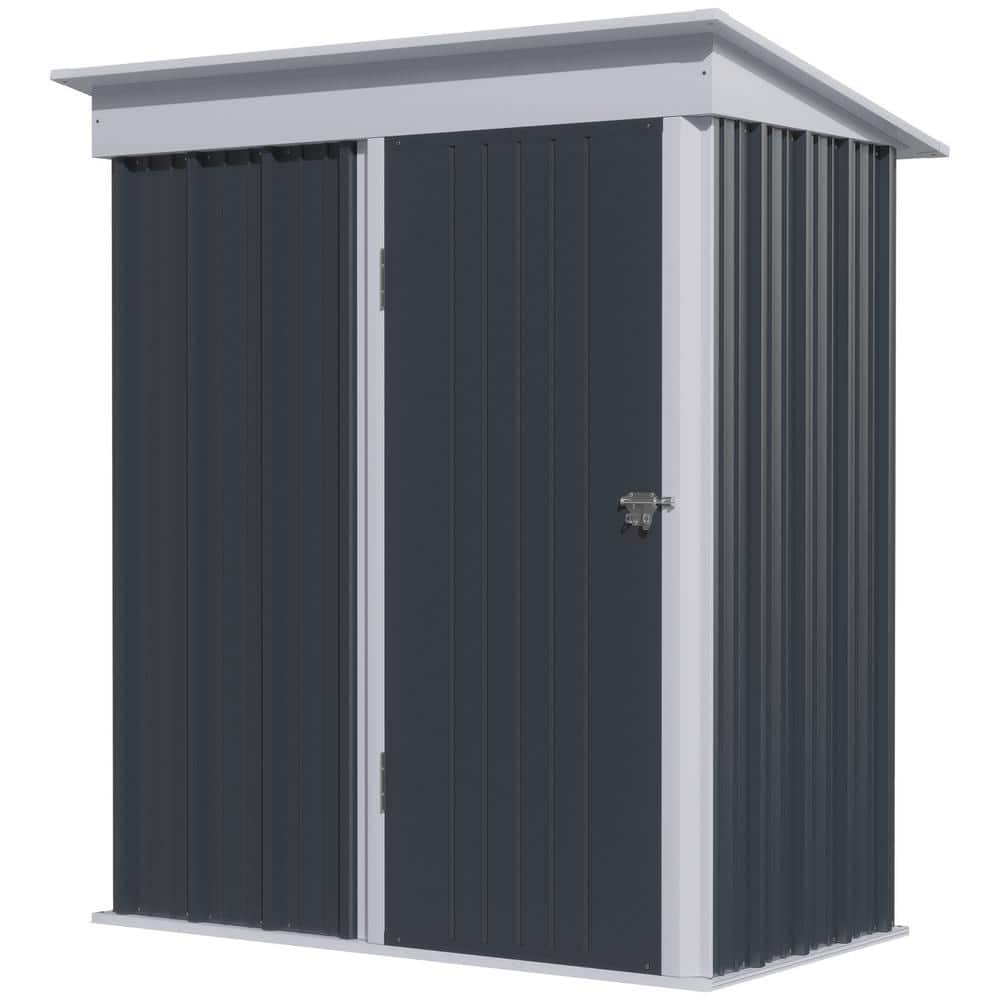 Dark Gray Metal Outdoor Storage Shed with Shelving