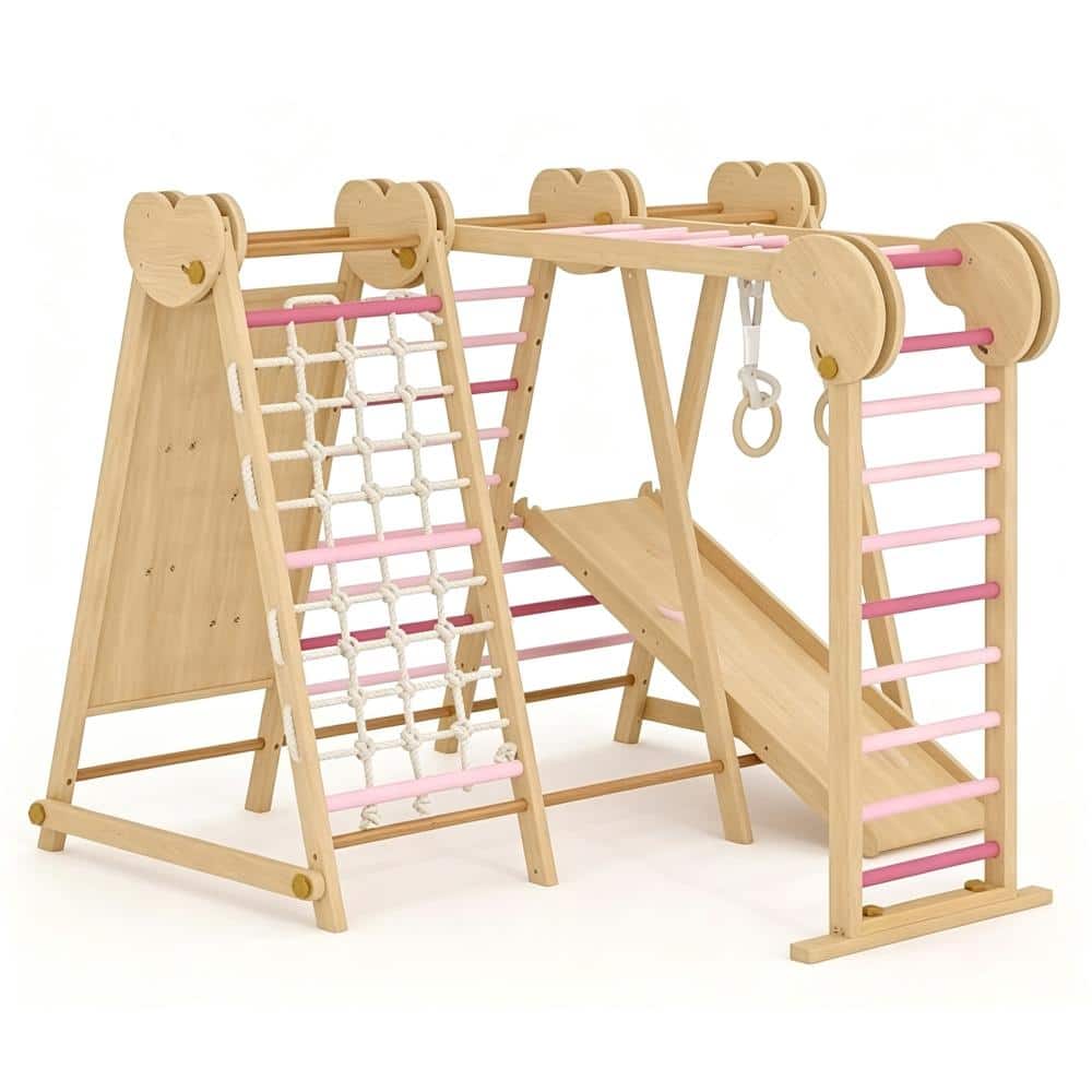 7-in-1 Wooden Jungle Gym, Indoor Playground Climbing Playset for Toddlers & Kids Ages 1-5, Pink price history on PriceWatchPro