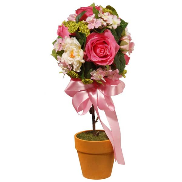 National Tree Company 14 in. Artificial Rose and Hydrangea Topiary