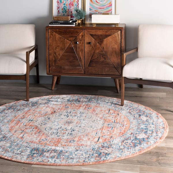Vintage Zara Medallion Orange 6 ft. Round Area Rug