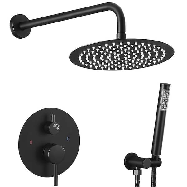 Rainfall Single Handle 2-Spray Shower Faucet 1.8 GPM with High Pressure in Matte Black
