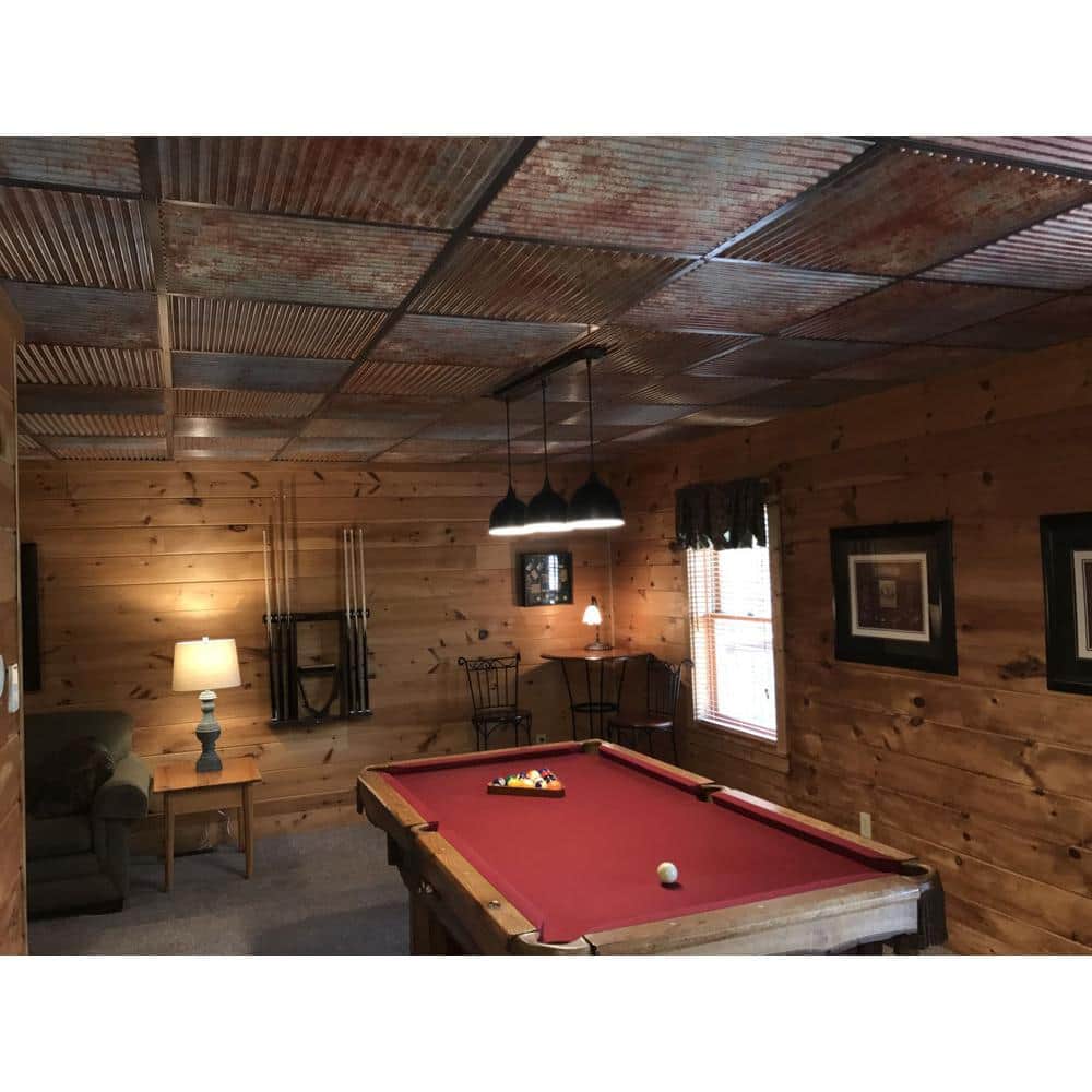 Old Tin Roof Faux Metal 24" Square Ceiling Tiles, Set of 25