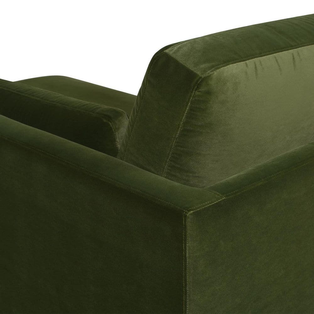 Olive Green Velvet and Wood Chaise Lounge Chair