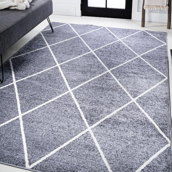 JONATHAN Y Cole Minimalist Diamond Trellis Gray/White 5 ft. x 8 ft. Area Rug