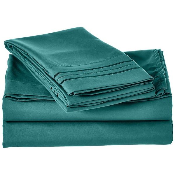 4-Piece Turquoise Solid Microfiber King Sheet Set