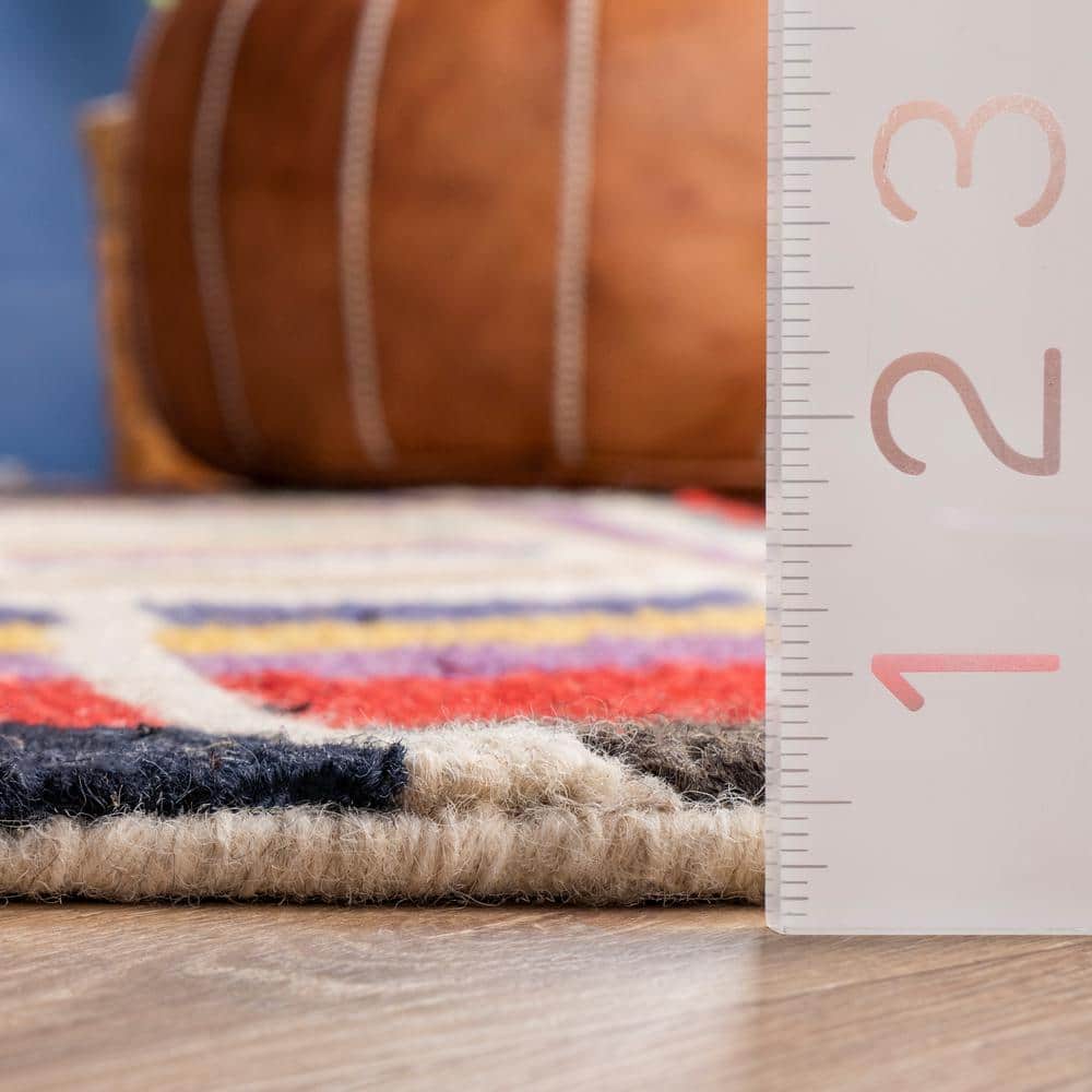 Multicolor Geometric Hand Tufted Wool Runner Rug 2'6" x 6'