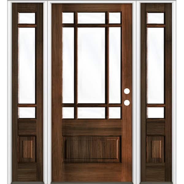 Krosswood Doors 36 in. x 80 in. 3/4 Prairie-Lite Red Mahogany Stain Left Hand Hemlock Prehung Front Door Double Sidelite