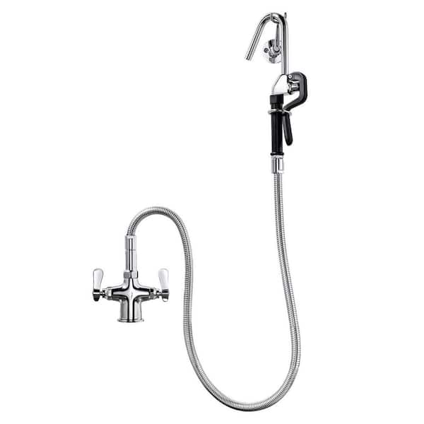 Brass Deck Mounted Pot Filler with Double Handle in Polished Chrome