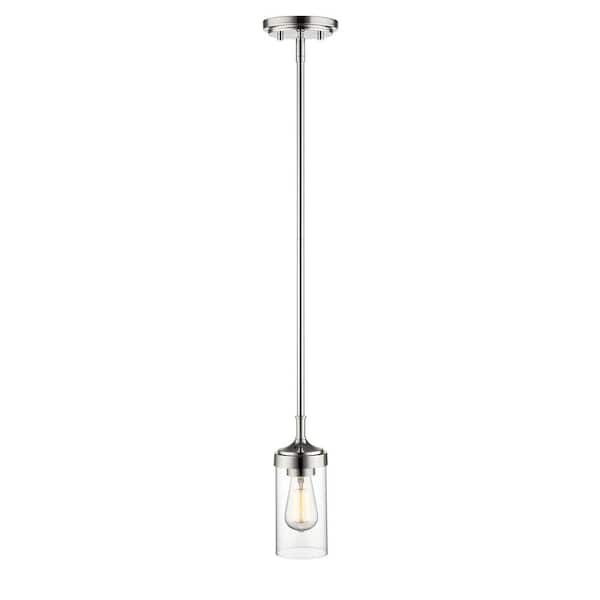 Unbranded 1-Light Polished Nickel Mini-Pendant with Clear Glass Shade