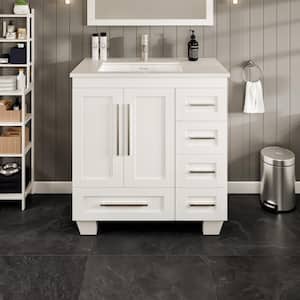 Loon 30 in. W x 22 in. D x 34 in. H Bathroom Vanity in White with White Carrara Quartz Top with White Sink