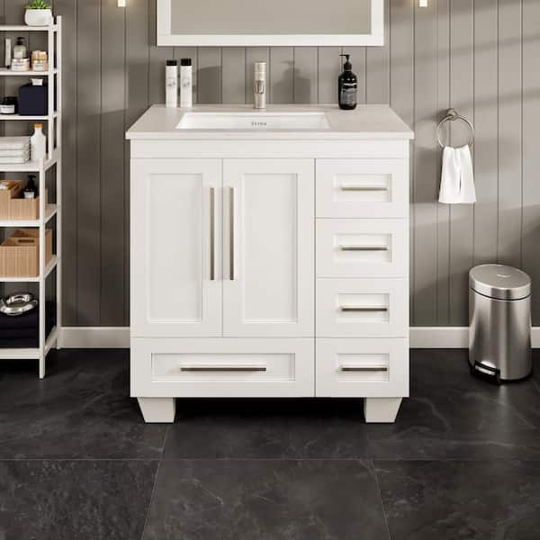 Loon 30 in. Single Sink White Bath Vanity with White Carrara Quartz Top (Assembled)