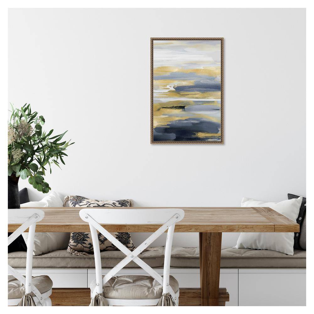 Blue and Gold Abstract Canvas Framed Wall Art 16 x 23