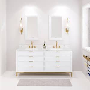 Bristol 72 in. W x 21.5 in. D Vanity in Pure White with Marble Top in White with White Basin