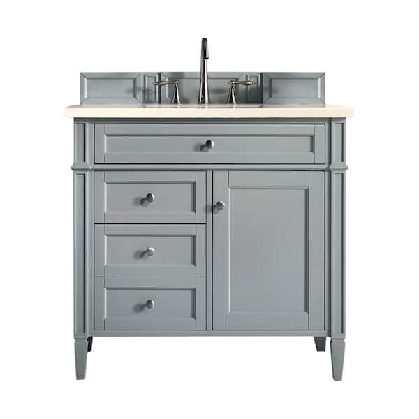 James Martin Vanities Brittany 36 in. W x 23.5 in. D x 34 in. H Bath Vanity in Urban Gray with Eternal Marfil Quartz Top