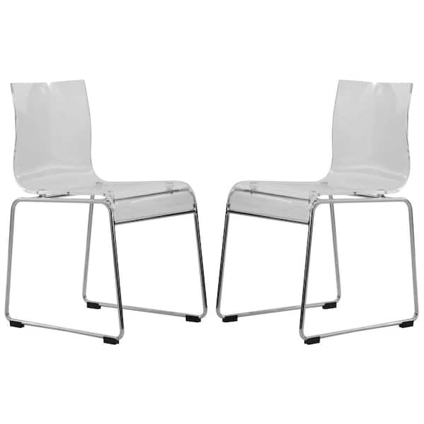 Leisuremod Lima Mid-Century Modern Acrylic Lightweight Kitchen & Dining Side Chair Set of 2 In Clear