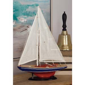 5 in. x 26 in. Dark Brown Wood Sail Boat Sculpture with Lifelike Rigging