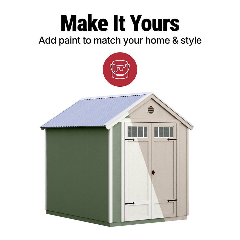 Gray 6' x 8' Wooden Garden Shed with Metal Roof and Shelving
