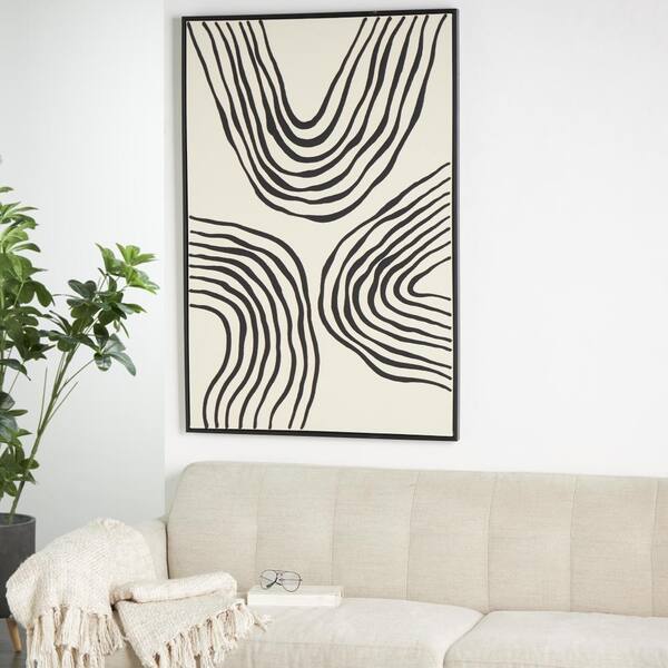 Litton Lane 1-Panel Abstract Wavy Line Framed Wall Art Print with Black Wooden Frame 49 in. x 33 in.