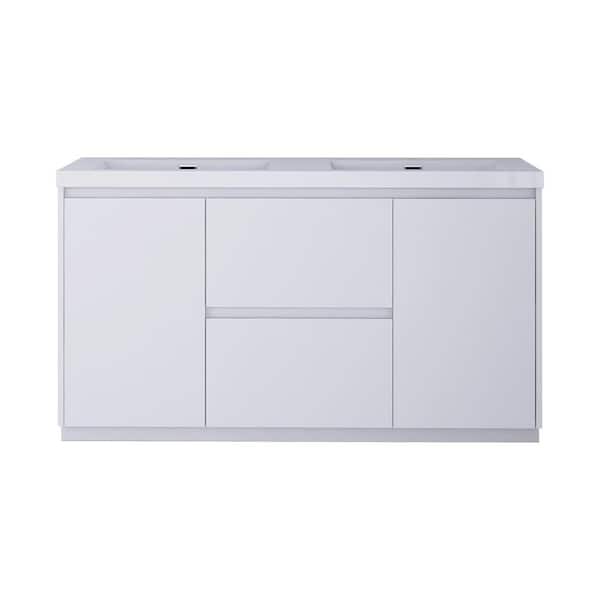 TCYO 60 in. Freestanding Glossy White Bath Vanity with White Cultured Marble Top Unassembled