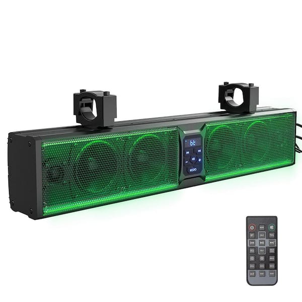 26 in. Waterproof UTV SoundBar 5.1 Channel BT Soundbar with Multicolor Lights for Golf Cart w/ 1.25 in-2 in Roll Bar