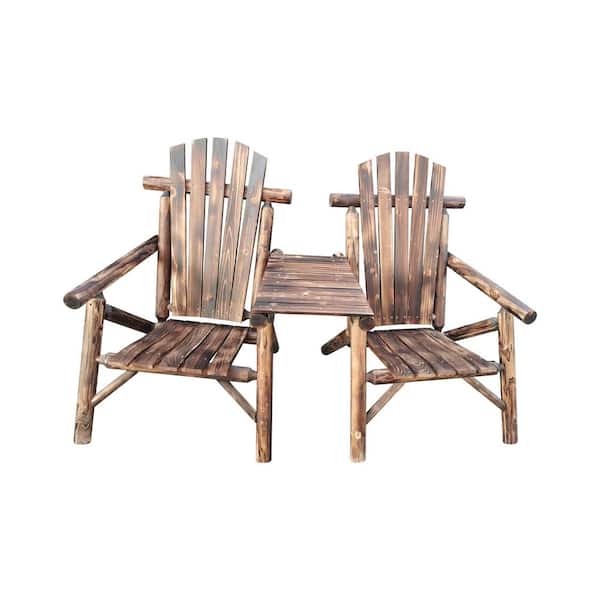 UPLAND Rustic Brown Double Adirondack Chair Solid Wood Antique Porch ...