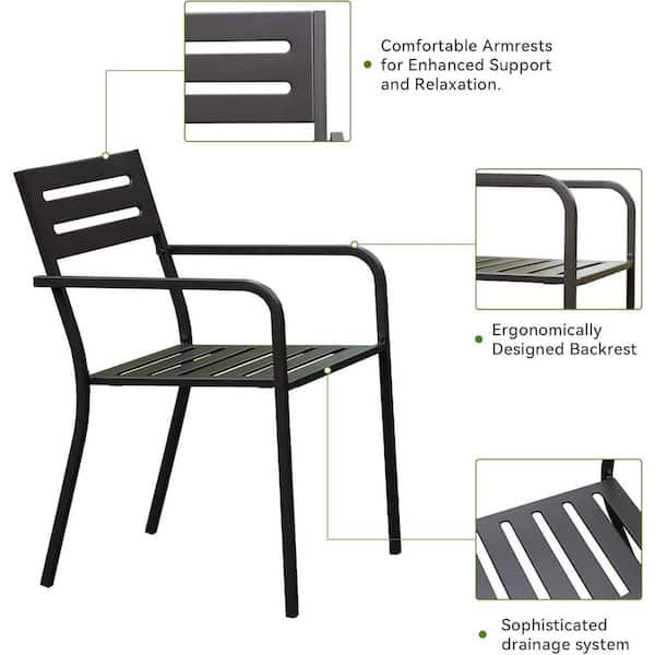 Black Metal Dining Chairs for Kitchen and Dining Room (Set of 4)