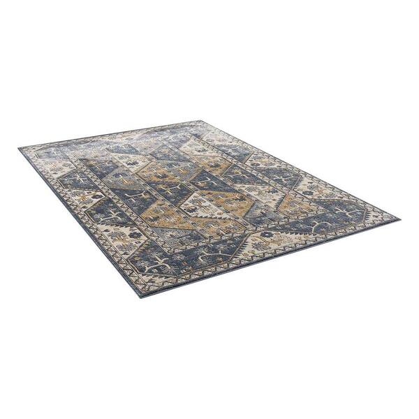 7 X 11 Blue Cream Floral Washable Area Rug