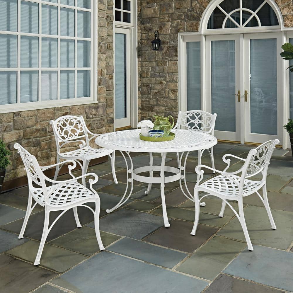Sanibel White Cast Aluminum 48" Round Outdoor Dining Set for 4