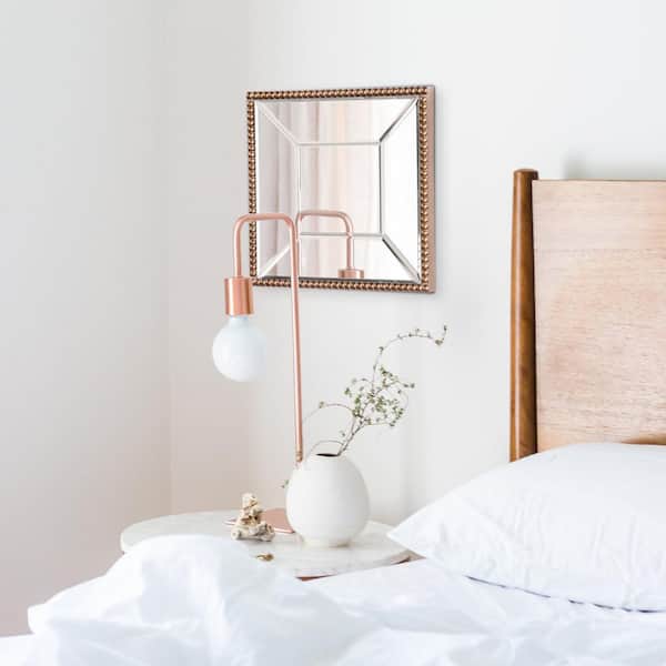 Marley Forrest - Small Square Champagne Silver Beaded Frame Beveled Glass Contemporary Mirror (12 in. H x 12 in. W)