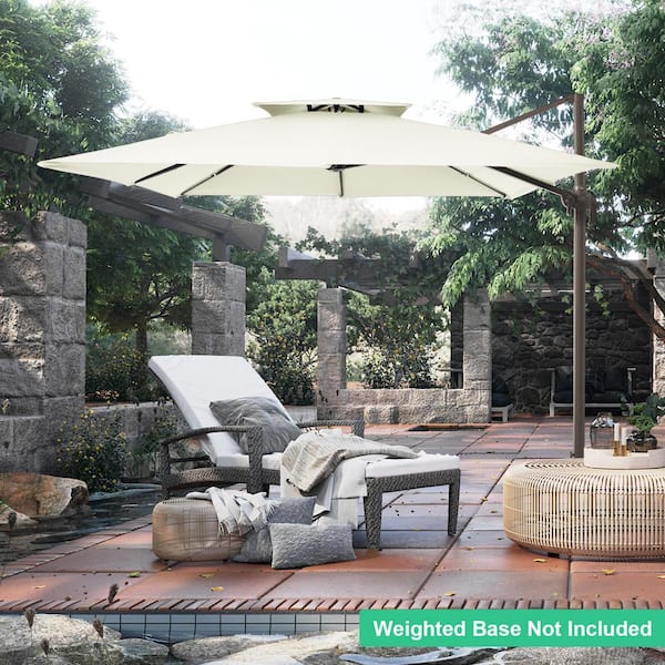 Buy Outsunny 3m Square Outdoor Umbrella Adjustable Garden Sun Umbrella with  LED Solar Light Cross Base Rotating Outdoor- Khaki Online in the UK