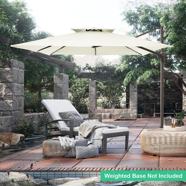 11 ft. x 11 ft. Square Two-Tier Top Rotation Outdoor Cantilever Patio Umbrella with Cover in Whisper White