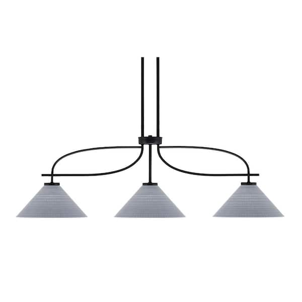 Unbranded Olympia 3-Light Matte Black Billiard Light with 12 in. Gray Matrix Glass Shades, no blulbs included