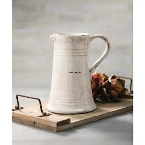 10" Tall White Ceramic Pitcher with Handle