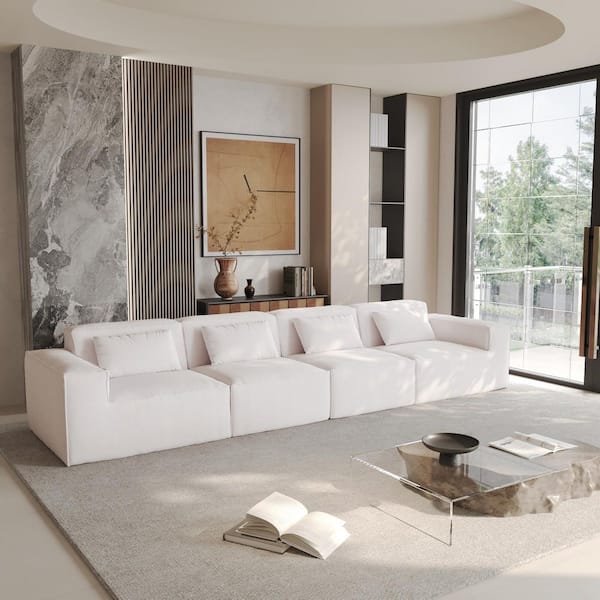 149.6 in. W Square Arm Corduroy 4-Piece Modular Sectional Sofa in Beige