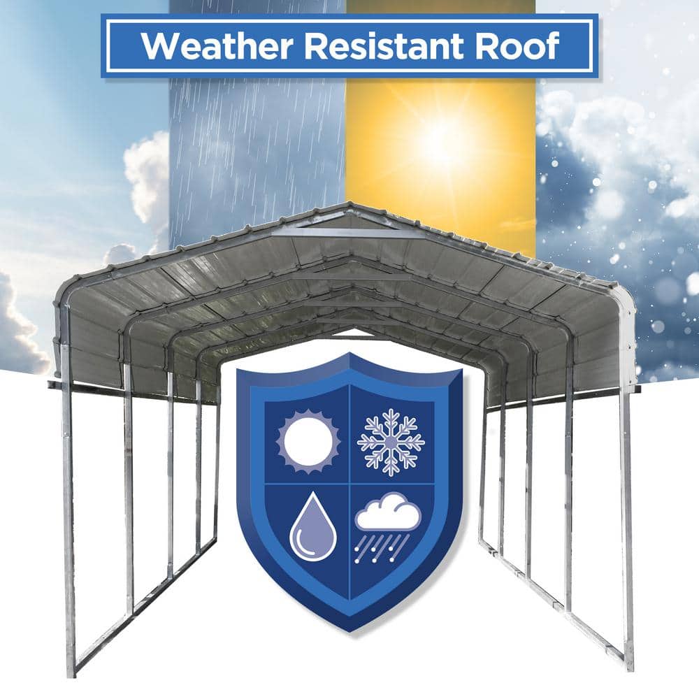ALEKO 12x30 ft Grey Galvanized Steel Carport Canopy Shelter