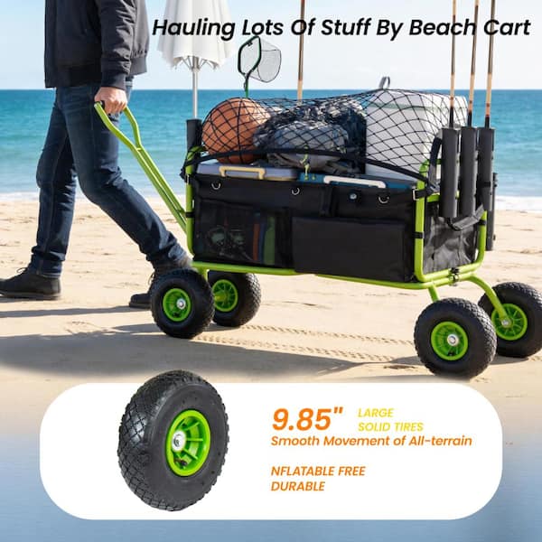 3 cu.ft.Green Heavy Duty Collapsible Garden Cart with Rod Holders