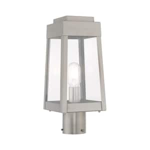 Vaughn 15 in. 1-Light Brushed Nickel Cast Brass Hardwired Outdoor Rust Resistant Post Light with No Bulbs Included