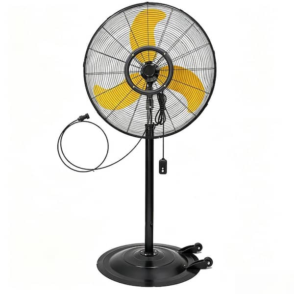 30 in. 9300 CFM Misting Outdoor Oscillating Pedestal Fan with GFCI Plug, High Velocity Weatherproof Fan in Yellow