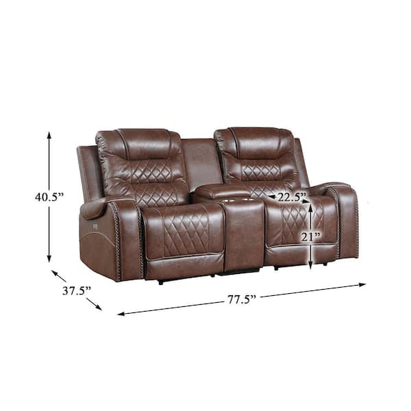 Lazzara Bergen 77.5 in. W Brown Faux Leather Power Double