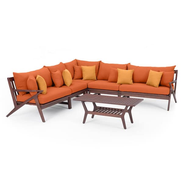 RST BRANDS Vaughn Wood Outdoor 6-Piece Sectional with Tikka Orange Cushions